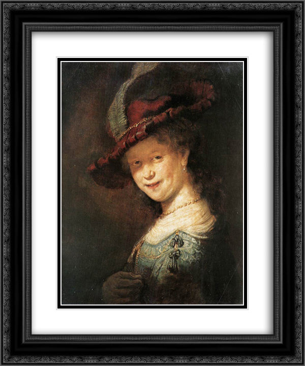 Portrait of the Young Saskia 20x24 Black Ornate Wood Framed Art Print Poster with Double Matting by Rembrandt