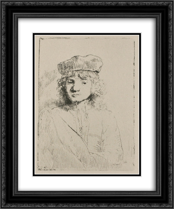 Portrait of Titus, Rembrandt`s Son 20x24 Black Ornate Wood Framed Art Print Poster with Double Matting by Rembrandt