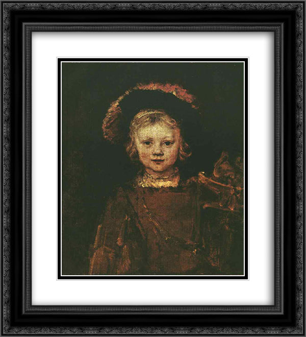 Portrait of Titus 20x22 Black Ornate Wood Framed Art Print Poster with Double Matting by Rembrandt