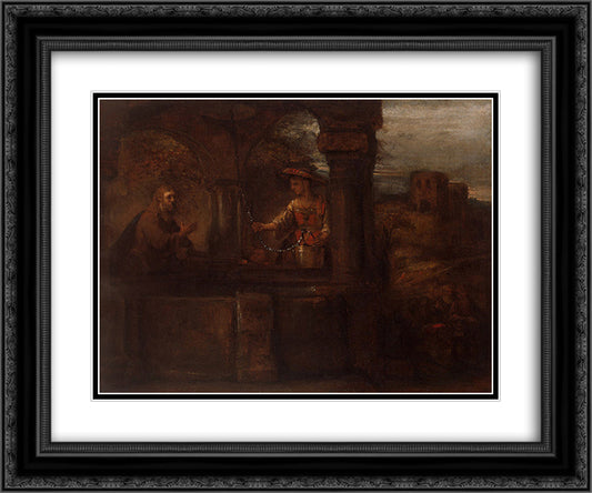 Rembrandt Christ and the Woman of Samaria 24x20 Black Ornate Wood Framed Art Print Poster with Double Matting by Rembrandt