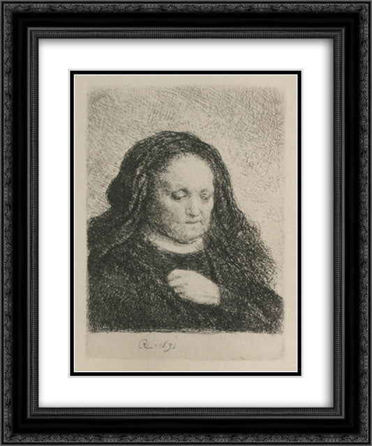 Rembrandt`s Mother in a Black Dress, as Small Upright Print 20x24 Black Ornate Wood Framed Art Print Poster with Double Matting by Rembrandt