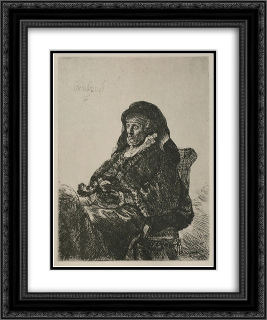 Rembrandt`s Mother in a Widow`s Dress 20x24 Black Ornate Wood Framed Art Print Poster with Double Matting by Rembrandt