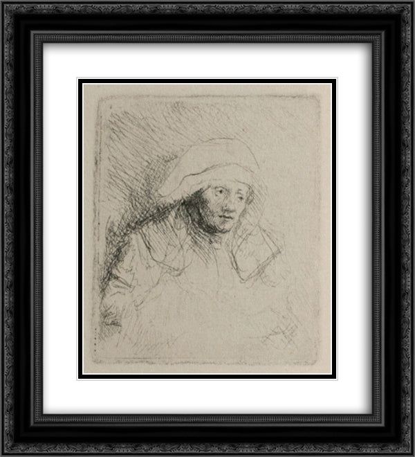 Rembrandt`s Wife Dying 20x22 Black Ornate Wood Framed Art Print Poster with Double Matting by Rembrandt