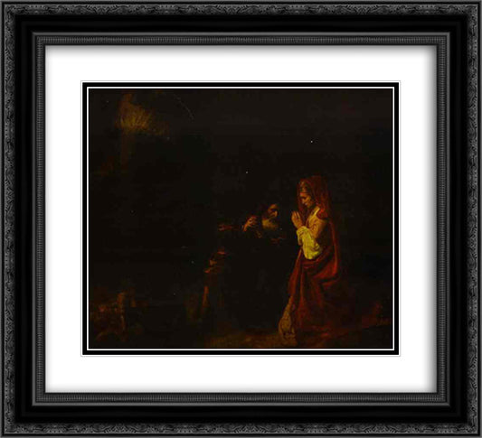 Sacrifice of Manoah 22x20 Black Ornate Wood Framed Art Print Poster with Double Matting by Rembrandt