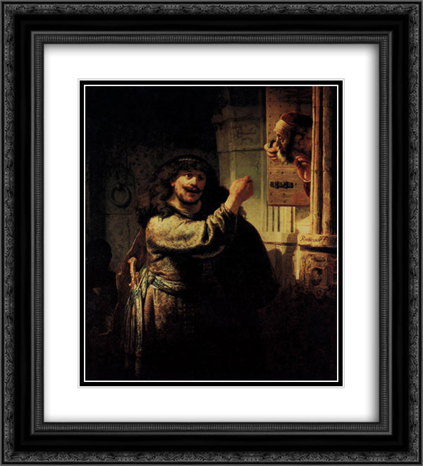 Samson Accusing His Father in Law 20x22 Black Ornate Wood Framed Art Print Poster with Double Matting by Rembrandt