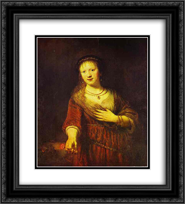 Saskia at Her Toilet 20x22 Black Ornate Wood Framed Art Print Poster with Double Matting by Rembrandt