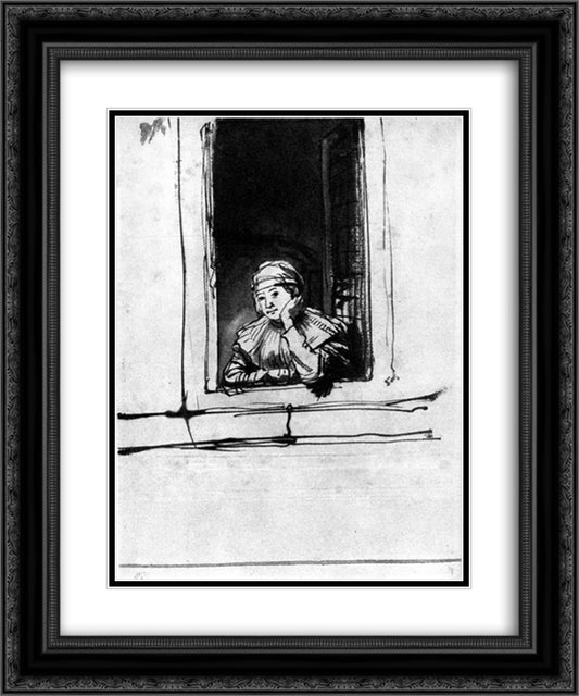 Saskia looking out of a window 20x24 Black Ornate Wood Framed Art Print Poster with Double Matting by Rembrandt