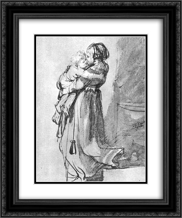 Saskia with a Child 20x24 Black Ornate Wood Framed Art Print Poster with Double Matting by Rembrandt