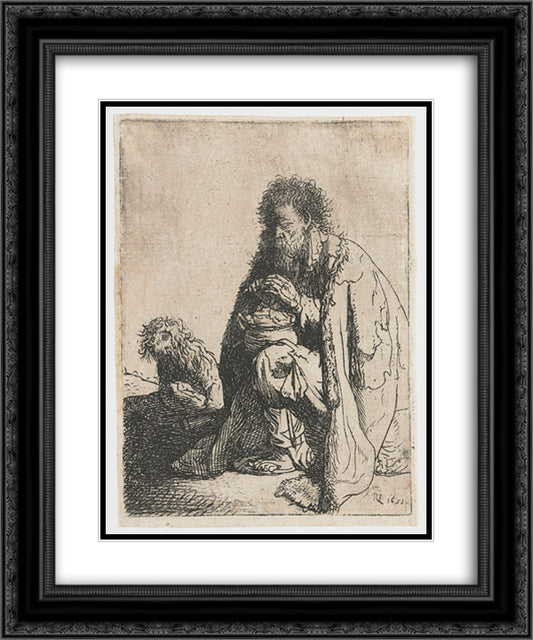 Seated beggar and his dog 20x24 Black Ornate Wood Framed Art Print Poster with Double Matting by Rembrandt