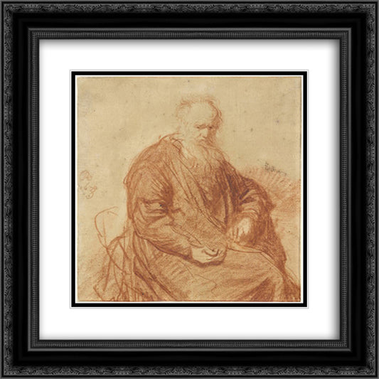 Seated Old Man 20x20 Black Ornate Wood Framed Art Print Poster with Double Matting by Rembrandt