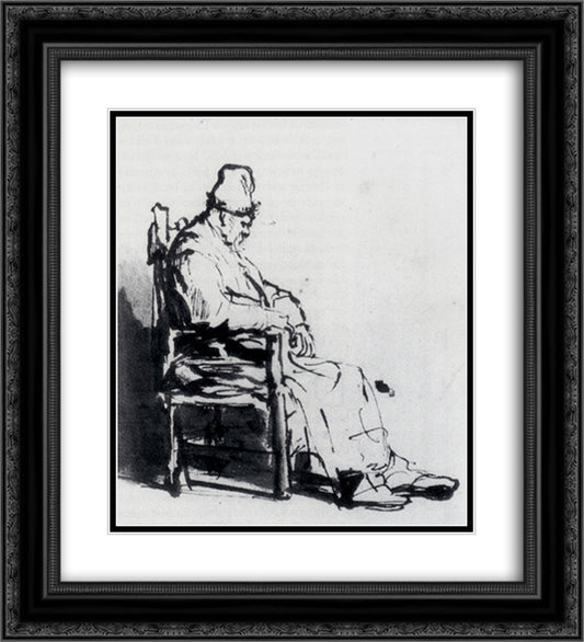 Seated Old Man (possibly Rembrandt`s father) 20x22 Black Ornate Wood Framed Art Print Poster with Double Matting by Rembrandt