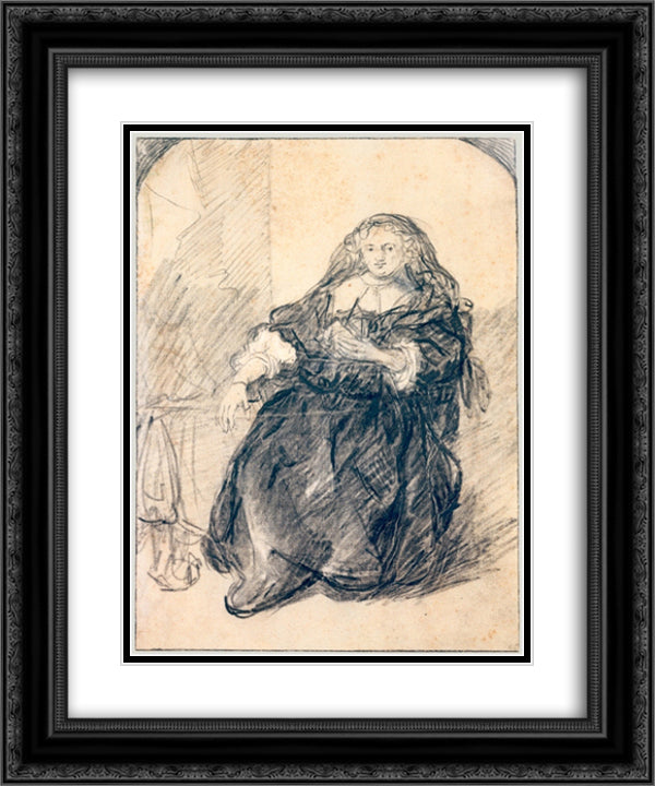 Seated Saskia with a letter in her left hand 20x24 Black Ornate Wood Framed Art Print Poster with Double Matting by Rembrandt