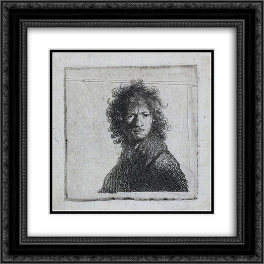 Self-portrait, Frowning 20x20 Black Ornate Wood Framed Art Print Poster with Double Matting by Rembrandt