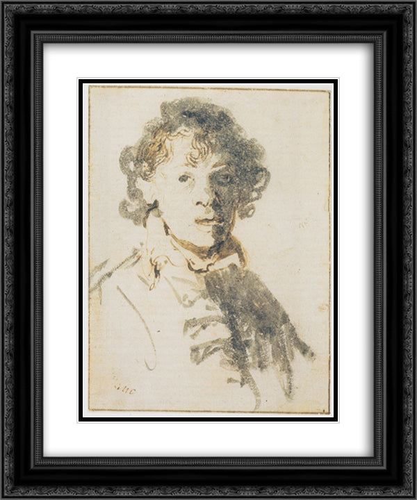 Self-portrait, Open Mouthed 20x24 Black Ornate Wood Framed Art Print Poster with Double Matting by Rembrandt