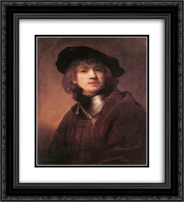 Self-portrait as a Young Man 20x22 Black Ornate Wood Framed Art Print Poster with Double Matting by Rembrandt