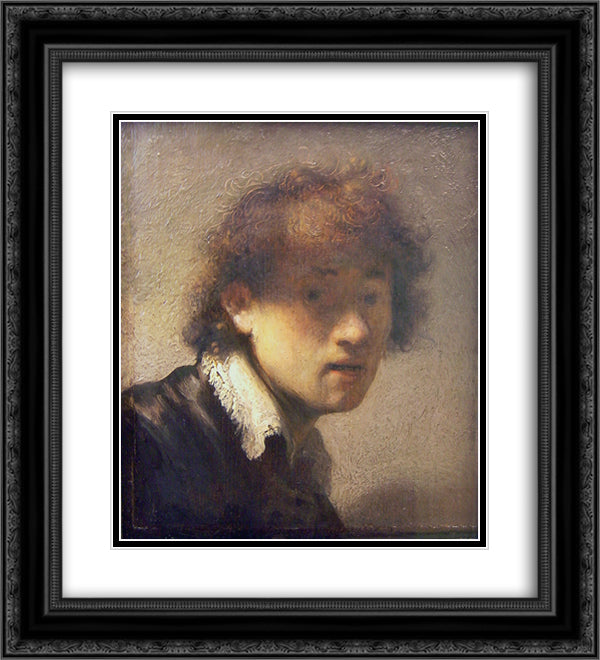 Self-portrait at an early age 20x22 Black Ornate Wood Framed Art Print Poster with Double Matting by Rembrandt