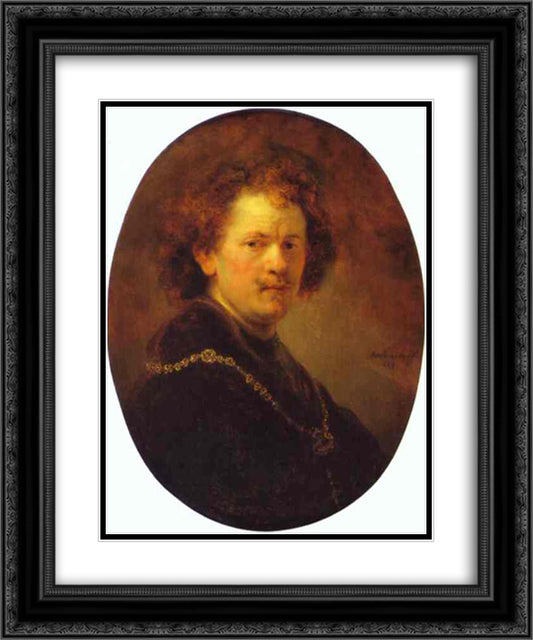 Self-portrait Bareheaded 20x24 Black Ornate Wood Framed Art Print Poster with Double Matting by Rembrandt