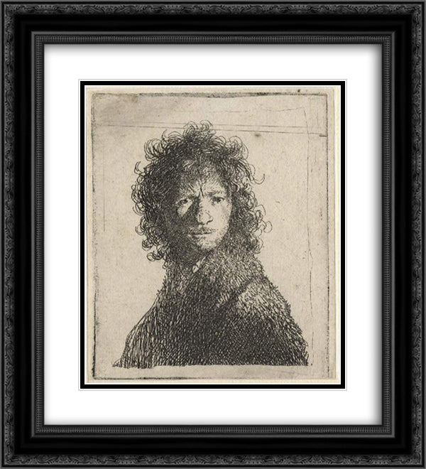 Self-portrait frowning Bust 20x22 Black Ornate Wood Framed Art Print Poster with Double Matting by Rembrandt