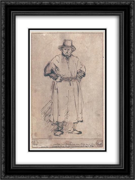 Self-portrait in studio attire 18x24 Black Ornate Wood Framed Art Print Poster with Double Matting by Rembrandt