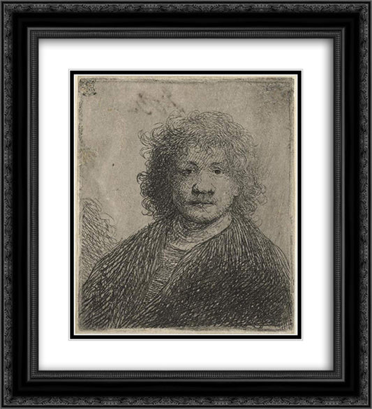 Self-portrait with a broad nose 20x22 Black Ornate Wood Framed Art Print Poster with Double Matting by Rembrandt