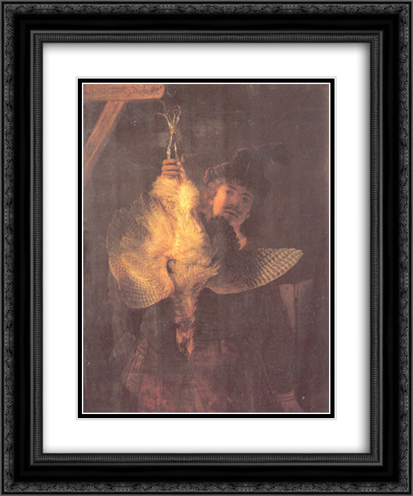 Self-portrait with Bittern 20x24 Black Ornate Wood Framed Art Print Poster with Double Matting by Rembrandt