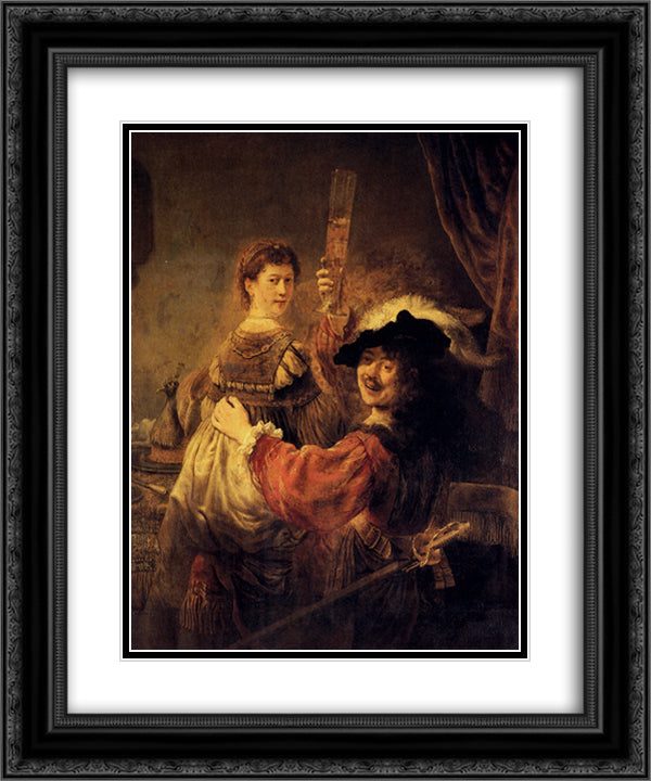 Self-portrait with Saskia in the Parable of the Prodigal Son 20x24 Black Ornate Wood Framed Art Print Poster with Double Matting by Rembrandt