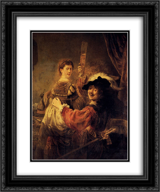 Self-portrait with Saskia in the Parable of the Prodigal Son 20x24 Black Ornate Wood Framed Art Print Poster with Double Matting by Rembrandt