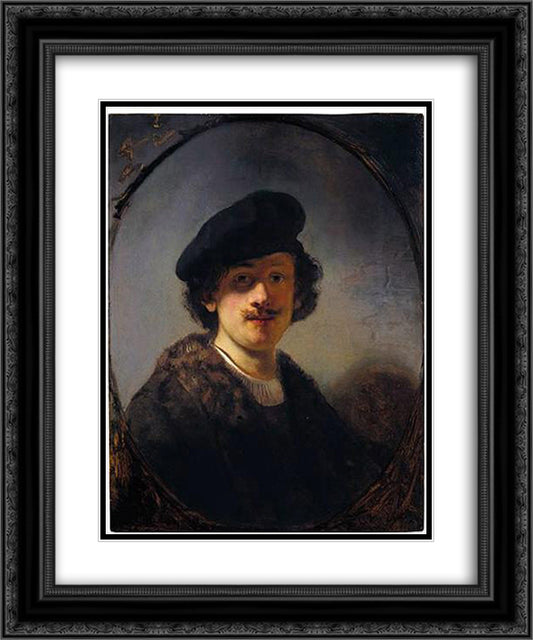 Self-portrait with Shaded Eyes 20x24 Black Ornate Wood Framed Art Print Poster with Double Matting by Rembrandt