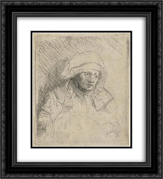 Sick woman with a large white headdress (Saskia) 20x22 Black Ornate Wood Framed Art Print Poster with Double Matting by Rembrandt