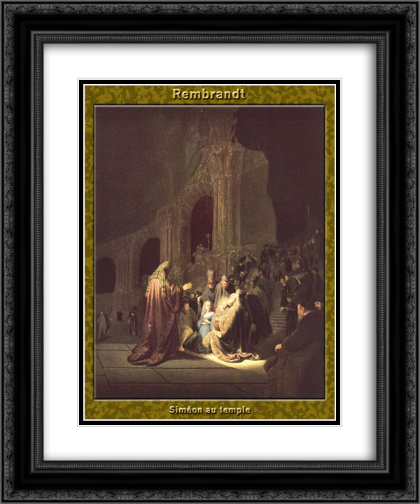 Simeon in the Temple 20x24 Black Ornate Wood Framed Art Print Poster with Double Matting by Rembrandt