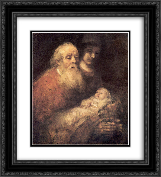 Simon with Jesus 20x22 Black Ornate Wood Framed Art Print Poster with Double Matting by Rembrandt