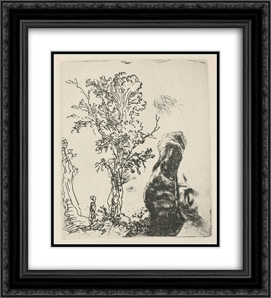 Sketch of a Tree 20x22 Black Ornate Wood Framed Art Print Poster with Double Matting by Rembrandt