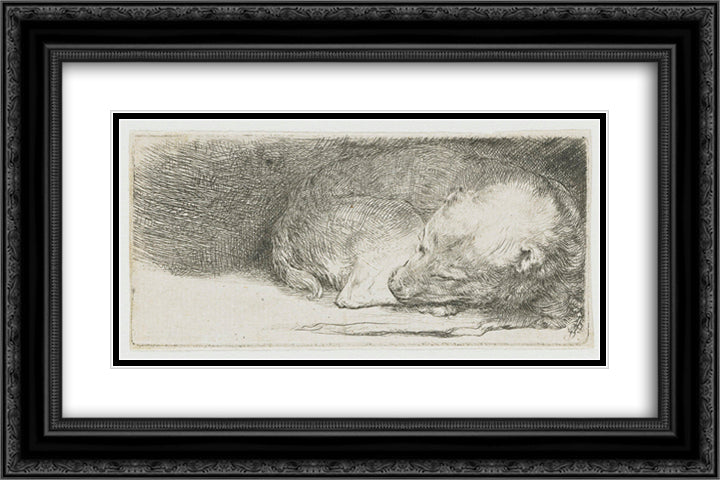 Sleeping puppy 24x16 Black Ornate Wood Framed Art Print Poster with Double Matting by Rembrandt