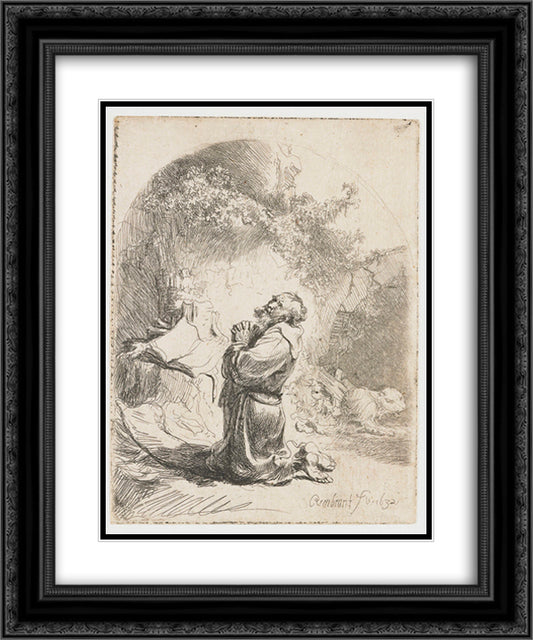 St. Jerome praying 20x24 Black Ornate Wood Framed Art Print Poster with Double Matting by Rembrandt