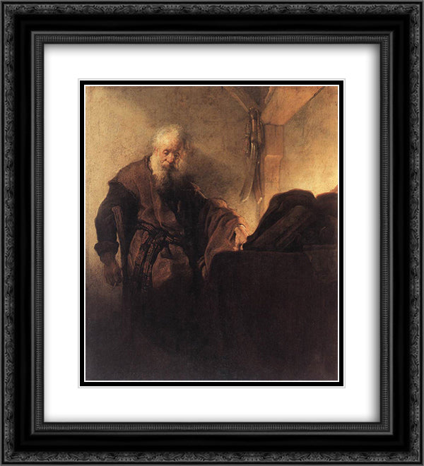 St. Paul at his Writing Desk 20x22 Black Ornate Wood Framed Art Print Poster with Double Matting by Rembrandt