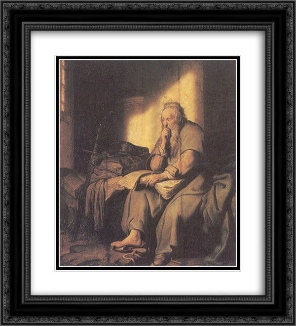 St. Paul in Prison 20x22 Black Ornate Wood Framed Art Print Poster with Double Matting by Rembrandt