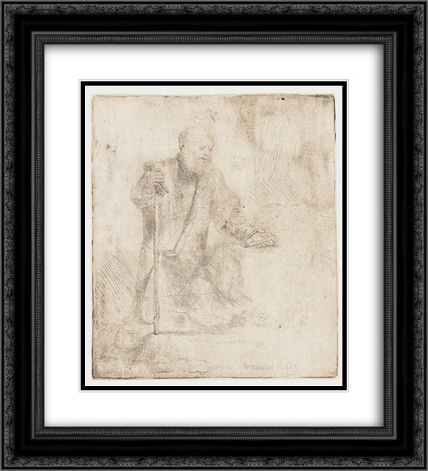 St. Peter in penitence 20x22 Black Ornate Wood Framed Art Print Poster with Double Matting by Rembrandt