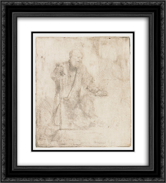 St. Peter in penitence 20x22 Black Ornate Wood Framed Art Print Poster with Double Matting by Rembrandt