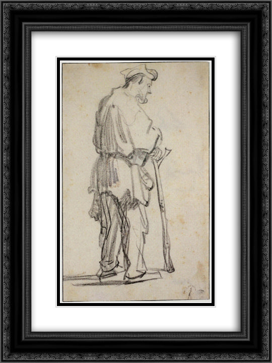 Standing Beggar Turned to the Right 18x24 Black Ornate Wood Framed Art Print Poster with Double Matting by Rembrandt