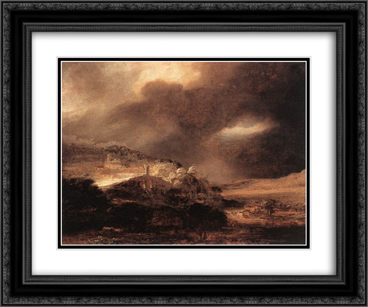 Stormy Landscape 24x20 Black Ornate Wood Framed Art Print Poster with Double Matting by Rembrandt