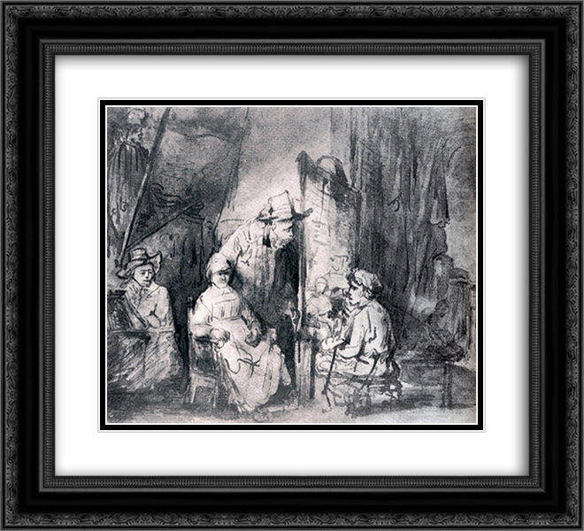 Studio Scenne With Sitters 22x20 Black Ornate Wood Framed Art Print Poster with Double Matting by Rembrandt