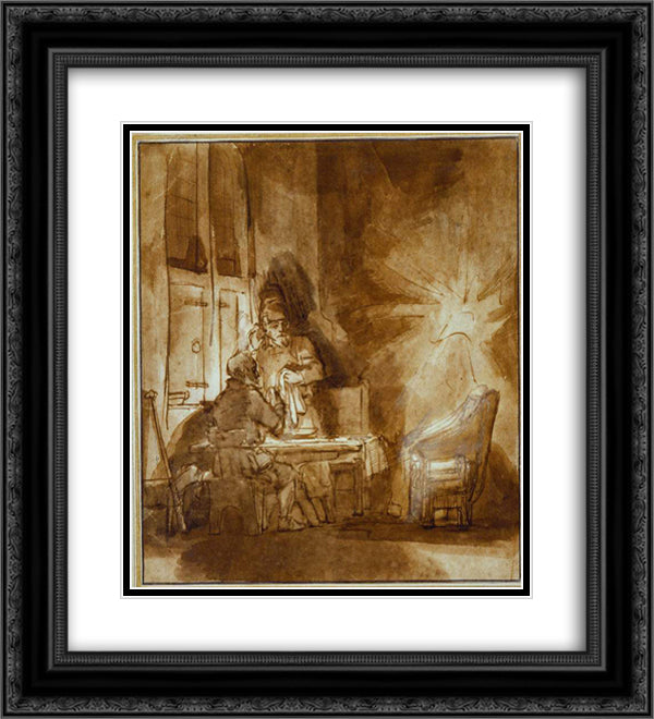 Supper at Emmaus 20x22 Black Ornate Wood Framed Art Print Poster with Double Matting by Rembrandt