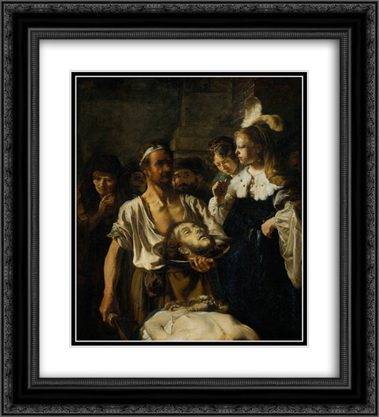 The Beheading of John the Baptist 20x22 Black Ornate Wood Framed Art Print Poster with Double Matting by Rembrandt