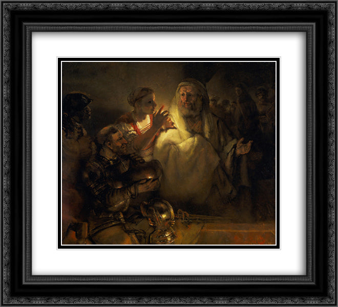 The denial of Peter 22x20 Black Ornate Wood Framed Art Print Poster with Double Matting by Rembrandt