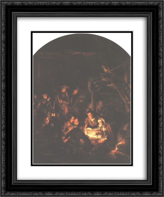 The Adoration of the Shepherds(fragment) 20x24 Black Ornate Wood Framed Art Print Poster with Double Matting by Rembrandt