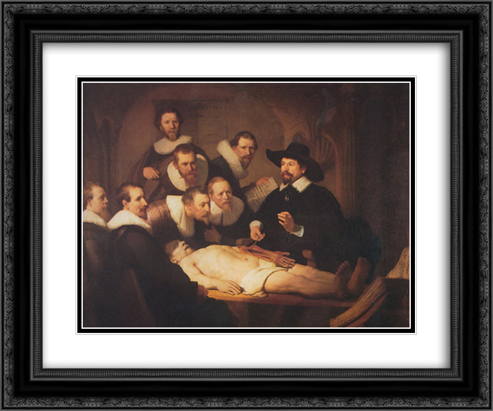 The Anatomy Lesson of Dr. Nicolaes Tulp 24x20 Black Ornate Wood Framed Art Print Poster with Double Matting by Rembrandt