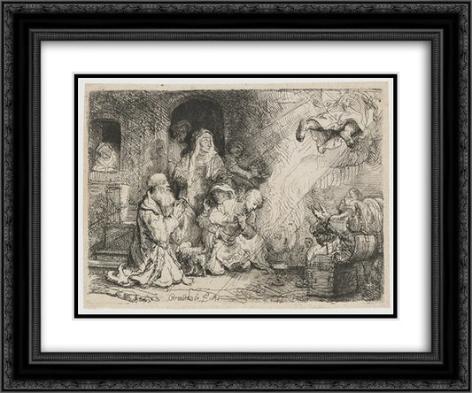 The Angel Departing from the Family of Tobias 24x20 Black Ornate Wood Framed Art Print Poster with Double Matting by Rembrandt