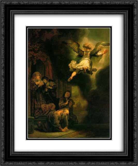 The Archangel Raphael Taking Leave of the Tobit Family 20x24 Black Ornate Wood Framed Art Print Poster with Double Matting by Rembrandt