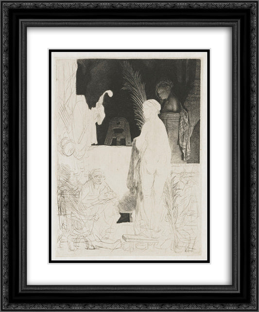 The artist drawing from the model 20x24 Black Ornate Wood Framed Art Print Poster with Double Matting by Rembrandt