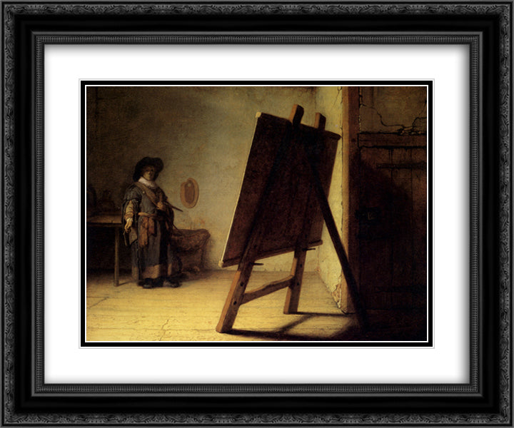 The Artist In His Studio 24x20 Black Ornate Wood Framed Art Print Poster with Double Matting by Rembrandt